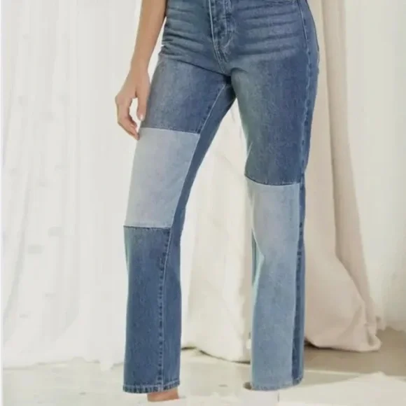 KanCan Rebekah Ultra High Rise 90s Straight Leg Patchwork Jeans, Size 11/29 Boho - Picture 2 of 6